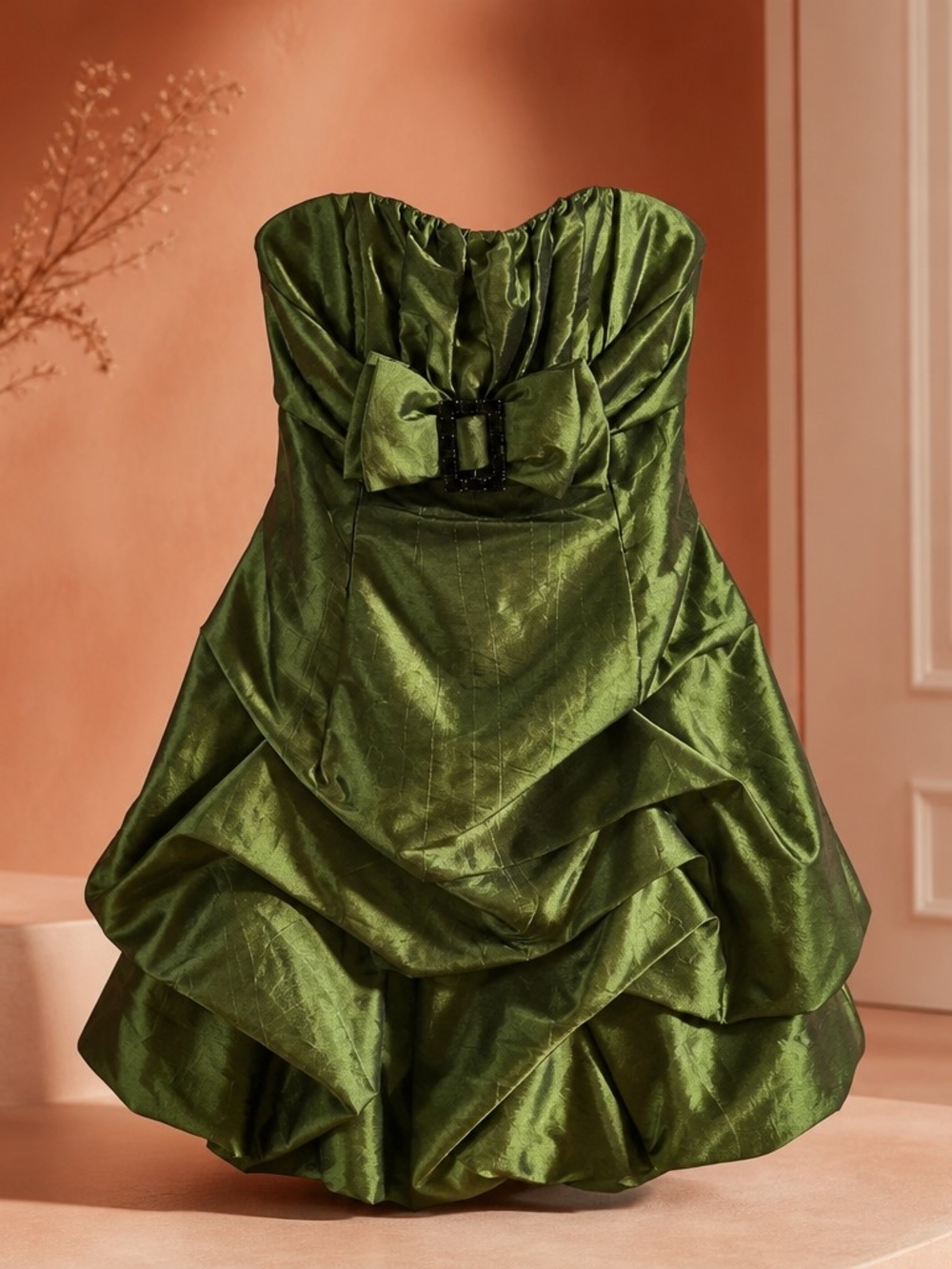 Jessica McClintock Fairycore Emerald Green Homecoming Bubble Hem Mini Dress 4064